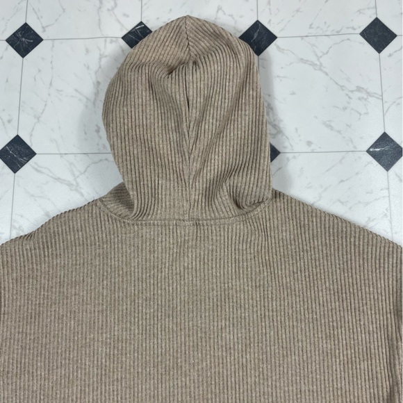 ALO Yoga Muse Hoodie Ribbed Gravel Heather Tan Cream Women Size Small Pullover - Picture 7 of 11
